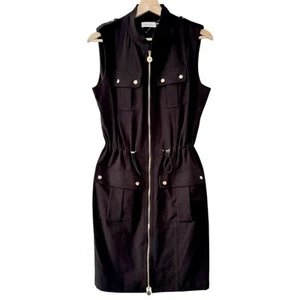 Calvin Klein schwarz gold Front Reißverschluss Kleid Cargo Safari Kordelzug Cinched 10 - Bild 1 von 12