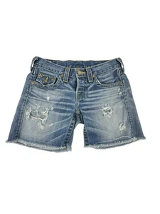 True Religion Jean Shorts Woman 26 Becky Mid Rise Embellished Cut Off/Raw Hem - Picture 1 of 11
