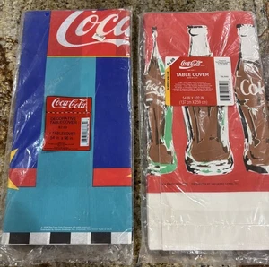 Vintage Set Of 2 NOS Coca Cola Paper Tablecloths 80s - Picture 1 of 6