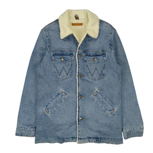 Vintage Wrangler Sherpa Lined Classic Western Regular Fit Blue Denim Jacket L - Picture 1 of 6