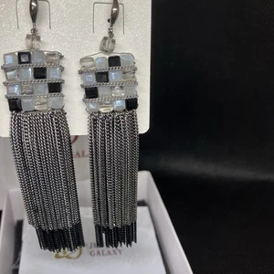Jewels Galaxy Exclusive Edition Black Beads Chain-Drop Tassel Earrings #1501 - Picture 1 of 5