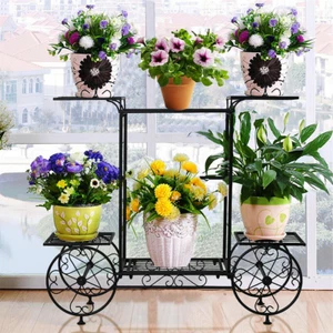 Blumenständer Metall Deko Blumenregal Blumentopf Balkon Garten Wagen Design DHL - Bild 1 von 10