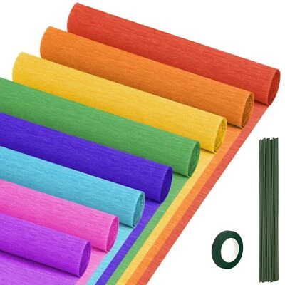 Serpentinas de papel crepé 8 rollos 10 x 98 pulgadas 8 hojas de papel crepé colores arco iris... Foto 1 de 4