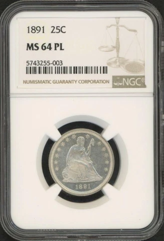1891 Seated Liberty Quarter (NGC MS 64 PL) Cover