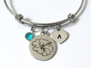 Pulsera Hibisco con Inicial Corazón Personalizado, Joyería Regalo para Mamá Amiga - Imagen 1 de 3