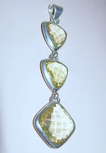 *AMAZING* VERY LONG 3" PENDANT LIMA QUARTZ GEMSTONE STERLING SILVER GORGEOUS QVC - Picture 1 of 1