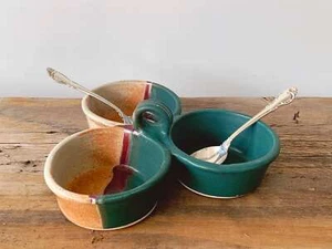 Carrito para servir de 3 tazones vintage hecho a mano probado por Fire Pottery firmado Rob Grimes - Imagen 1 de 10