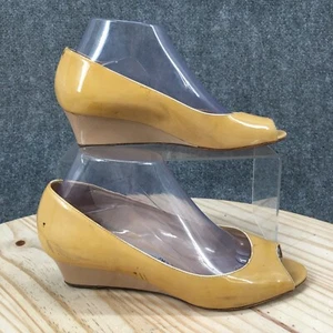Jimmy Choo Shoes Womens 8.5 Peep Toe Wedge Pumps Slip On Yellow Patent Leather - Picture 1 of 16