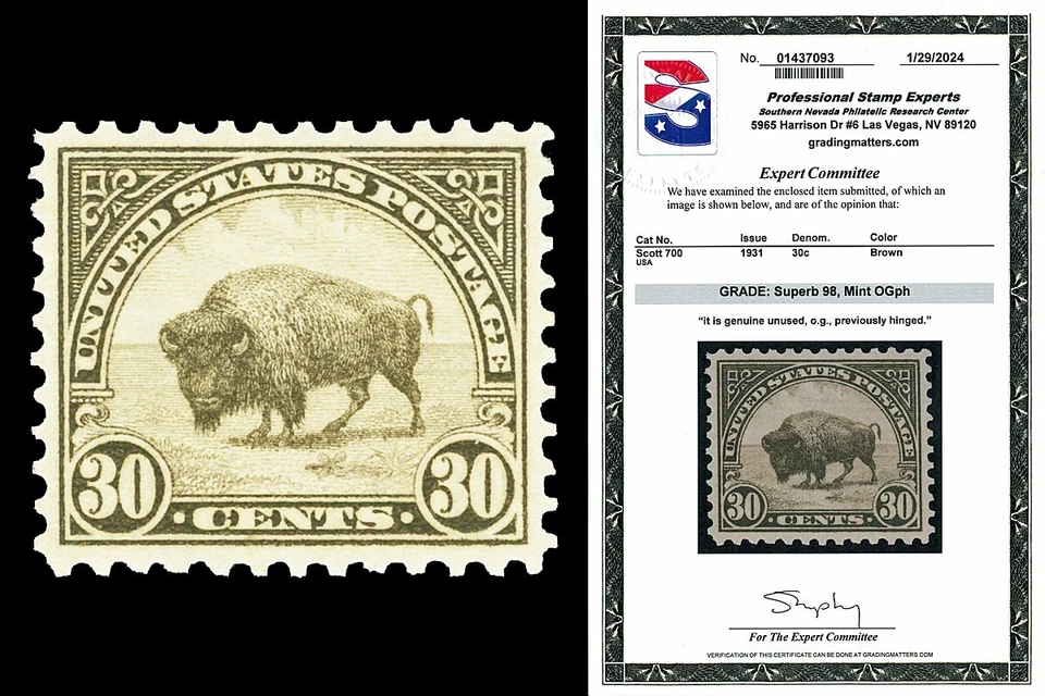 Scott 700 1931 30c Buffalo Rotary Press Mint Graded Superb 98 LH with PSE CERT - Image 1 of 1
