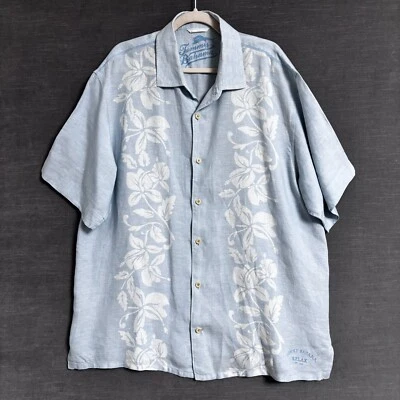 Tommy Bahama Hawaiian Shirt XL Blue Relax Linen Beach Fishing Vacation Tropical - Image 1 of 4