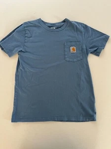 Carhartt Boys Graphic Pocket T-Shirt Size Medium (10-12) Blue Logo Tee Workwear - Picture 1 of 5