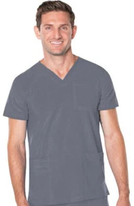 Landau MENS Scrubs Style 4253 V-Neck Detailed Scrub Top in "Steel" Size S - Picture 1 of 1