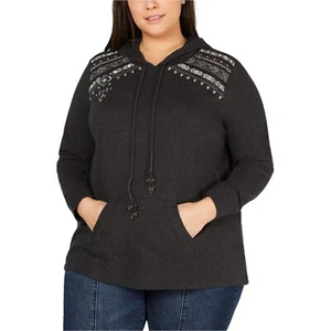 Style & Co. Women's Gray Heather Embroidered Long Sleeve Pullover Hoodie Size 3X - Picture 1 of 7