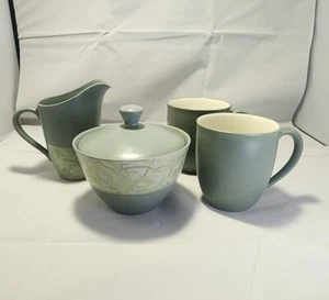 Noritake Elements Creamer & Sugar Set + 2 Mugs Colorwave Green Very Nice - Picture 1 of 9
