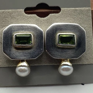 Peridot & Perlen Ohrstecker Sterling Silber Ohrringe gemarkt EP - Bild 1 von 9