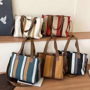 Women's Striped Tote Bag - Large, Casual Style for Daily Commute UK - Picture 1 of 10