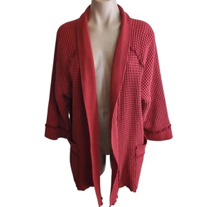 Focus Casual Life Waffle Cardigan Jacket Size Large Lagenlook Burnt Orange - Picture 1 of 9