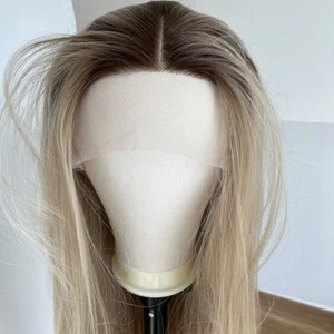 Brown Blonde Long Straight Heat Resistant Hair Pre Plucked T Lace Front Wig - Picture 1 of 8