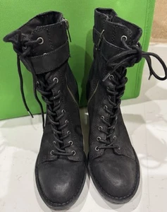Born Boots Womens 7.5 Bootie Shoe Black Suede Combat Lace Up Boho Moto Biker - Picture 1 of 9