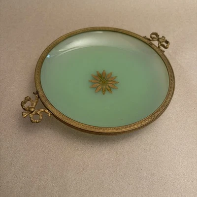 Antiguo cuenco opalino francés Ormelou bronce borde dorado siglo XIX  Foto 1 de 4