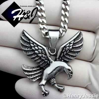 Colgante ÁGUILA enchapado en plata/negro cadena bordillo cubano de 5 mm de acero inoxidable HOMBRE 20"*95 Foto 1 de 4