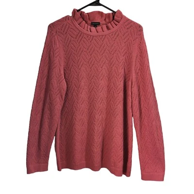 Suéter Pullover Talbots XL Rosa Volantes Cuello Simulado Textura Puntada Mezcla de Algodón Foto 1 de 4