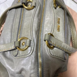 Miu Miu Studs 2Way Light Gray Shoulder Bag Vintage Leather with Charm used - Picture 1 of 14