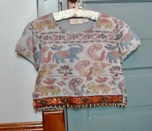 Top boho con cuentas de algodón azul para mujer - Imagen 1 de 6