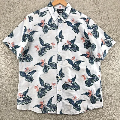 Chaps Shirt Mens Extra Large Blue Fern Floral Linen Blend Short Sleeve Button Up - Image 1 of 4