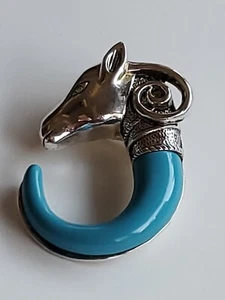 Unique Vintage Ram Capricorn Head Silver and Turquoise  - Picture 1 of 3