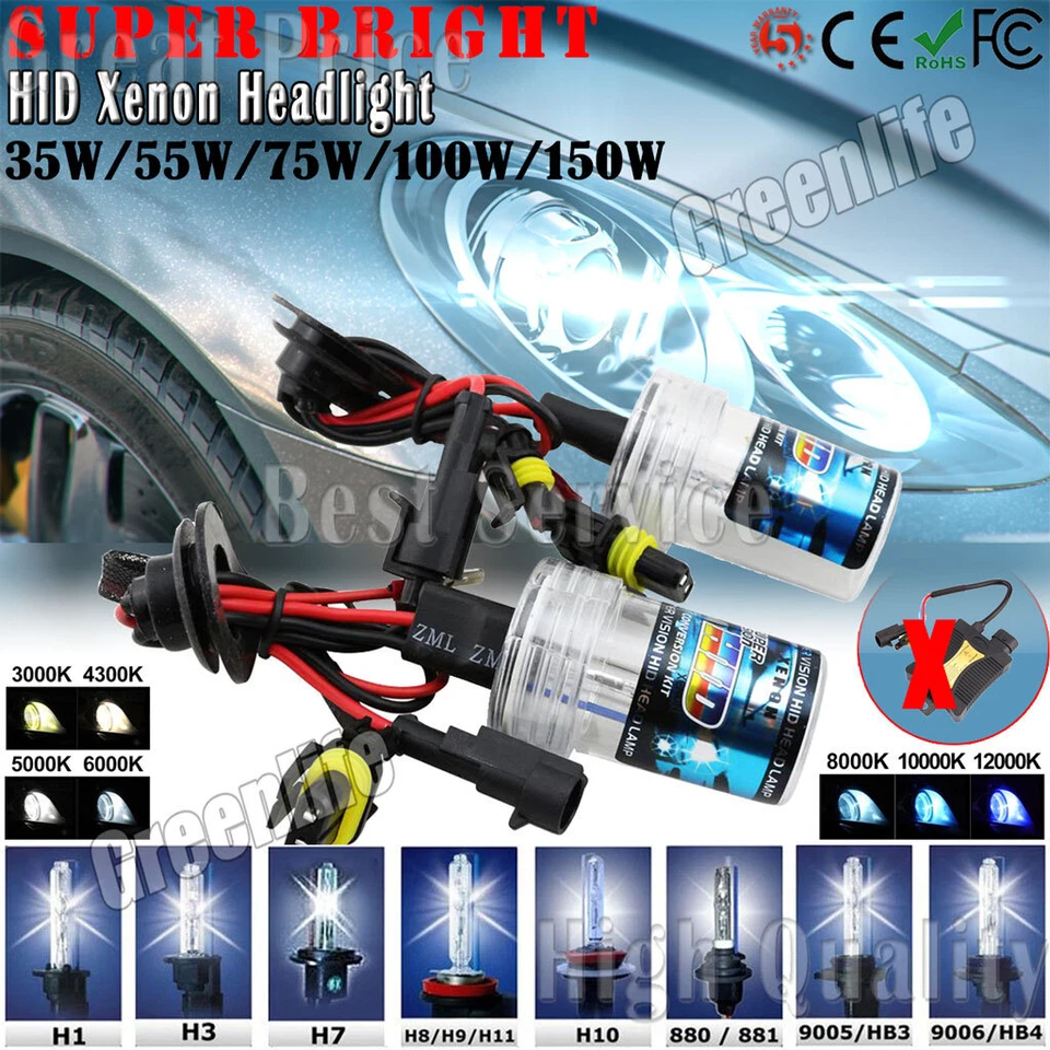 35W/55W/75W/100W/150W HID Xenon Replacement 2pcs Bulbs for Headlight Lamps Light - Image 1 of 4