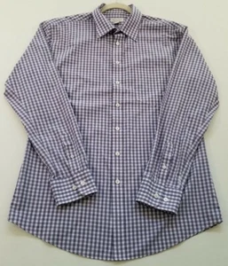 Merona Button Up Shirt Men's Large Purple White Check Long Sleeves Pocket Career - Picture 1 of 10