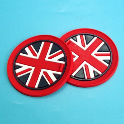 2Pcs For Mini Cooper Red Durable Rubber Union Jack Anti-Slip Cup Coaster Mat Pad Foto 1 de 4