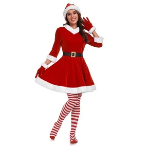 5 Pcs Santa Claus Costume Velvet Dress Women Christmas Suit - Picture 1 of 8