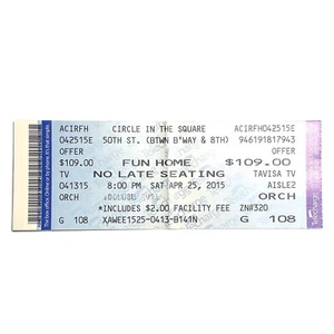 Fun Home 2015 Broadway Ticket Stub NYC Circle In The Square Theater Musical - Foto 1 di 2