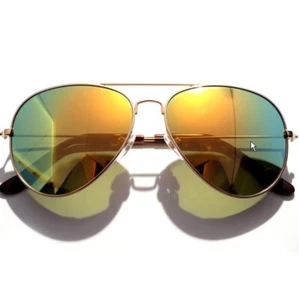 YELLOW-GREEN MIRROR LENS AVIATION PILOT STYLE GOLD METAL FRAME SUNGLASSES UV400 - Picture 1 of 7