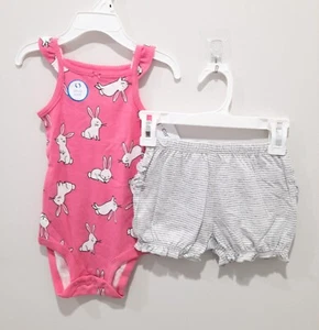 Carter's Infant Baby Girl Bunny shirt and Shorts set Size 6, 9, 12, 18, 24 M - Picture 1 of 5