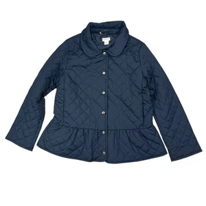 Crewcuts Quilted Peplum Barn Jacket Girls Size 12 Navy Blue Full Zip Puffer - Picture 1 of 8
