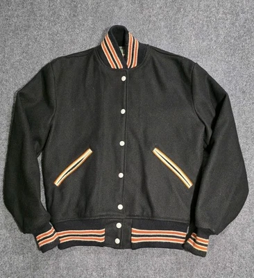 Standard Pennant Co. 1970s 60s Black Orange Letterman Jacket Varsity Chainstitch - Image 1 of 4