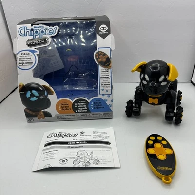 TESTED WORKS WowWee Chippies Chippo Robot Dog Remote Control Black Yellow Box - Image 1 of 4