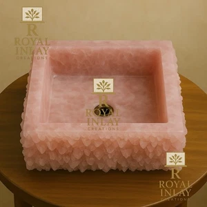 Hand-Carved Rose Quartz Sink | Luxury Pink Crystal Stone Bathroom Basin :  15" - Picture 1 of 9