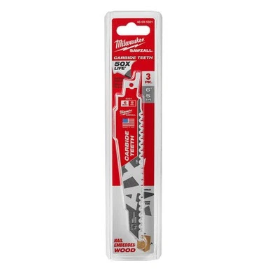Milwaukee 48-00-5321 La hoja AX SAWZALL de 6 pulgadas Paquete de 3 dientes de carburo 5T Foto 1 de 1
