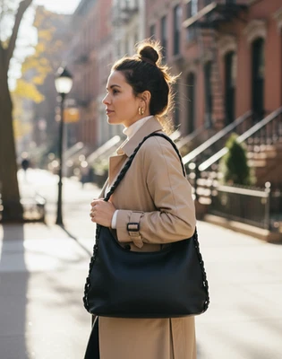 Bolso Hobo Urban Expressions Negro - Correa Trenzada para el Hombro - Cuero Vegano Foto 1 de 4