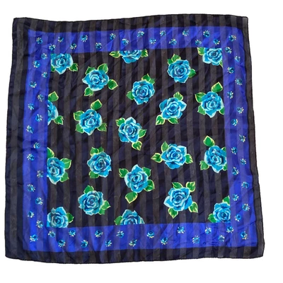 Bufanda Floral Vintage Azul Rosas Rosa 20 X 20" Hecha en Italia Gasa Verde Foto 1 de 4