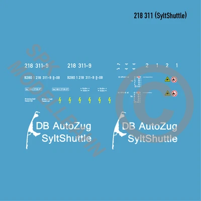 SPK MODELLBAHN 218 311 DB AutoZug SyltShuttle BR 218 Diesellok H0-Decals (7 µm) Epoche 5