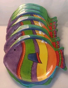 10- Sue Zipkin, Precidio Melamin, bunte Fischteller, 8,25"×7,25" - Bild 1 von 8
