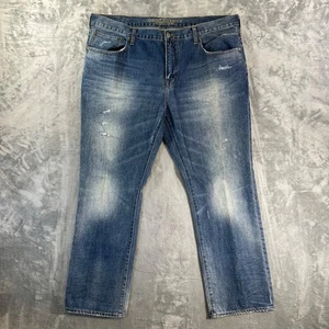 American Eagle Original Straight Jeans Men’s 42x32 Blue Faded Distressed Denim - Picture 1 of 8