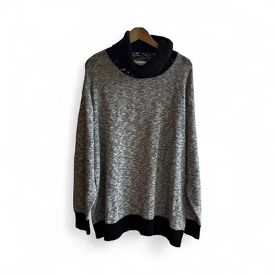 NUEVO LL Bean Signature Suéter Para Hombres XL Cuello Alto Gris Negro Algodón Lino Trapo Foto 1 de 4