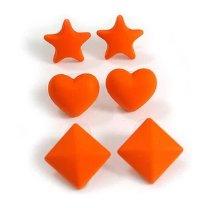 Star/Heart/Diamond Shaped Orange Matte Acrylic Stud Earrings - Set Of 3 Pairs - Picture 1 of 6