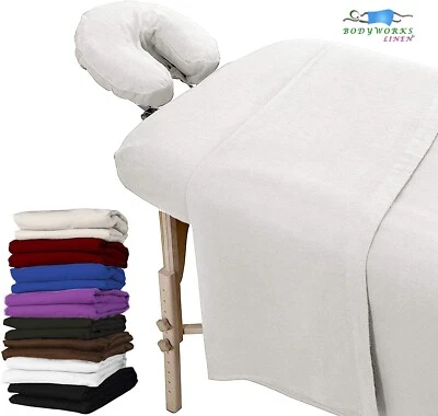 BODY WORKS LINEN Best SPA Massage Table 100% Double Brushed Cotton Flannel Sheet set 3 pcs White